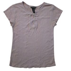 Y2K American Eagle XS Lavender Ribbed Baby Doll Tee Lace Up School 90's